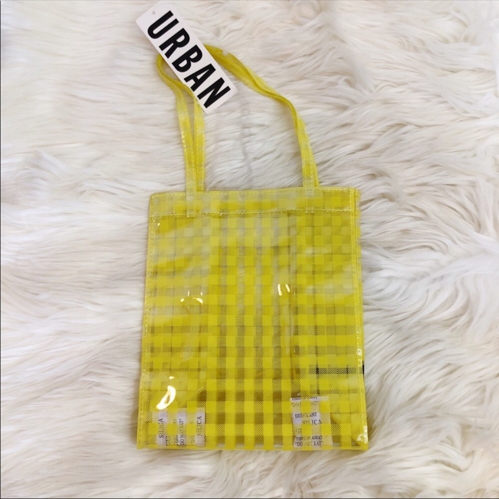 $3/20 Urban Outfitters Yellow Hello Gingham Plaid Printed Clear Mini Tote Bag - Picture 3 of 8